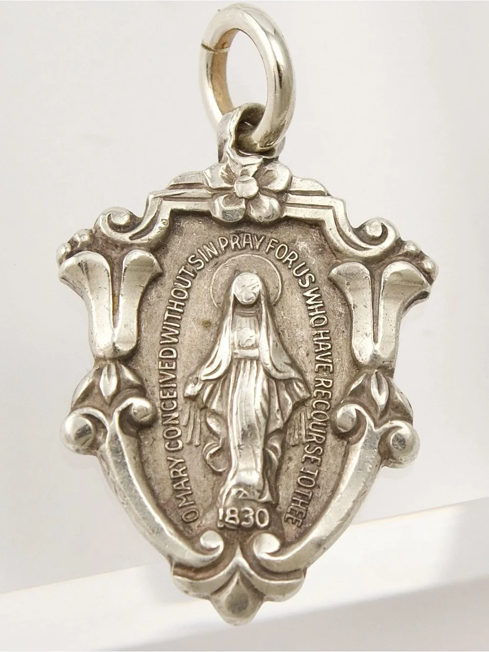 Vintage Mid-Century Creed Sterling Silver Virgin Mary Miraculous Medal Pendant
